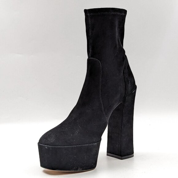 Stuart Weitzman Skyhigh Black Suede Sock Platform Sock Ankle Boots size 8.5 - Picture 3 of 11